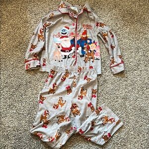 Kids Gray Pajamas with Rudolph Print